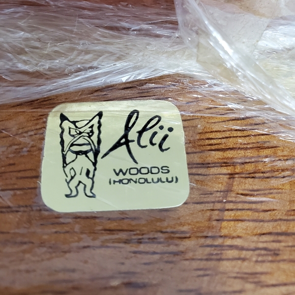 Vintage Ali'i Woods Honolulu Handcarved Wood Art Condiment Bowls, Spoons & Tray - Picture 11 of 11